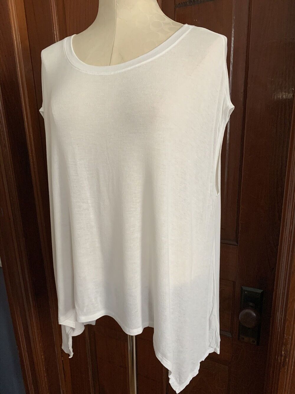 One Size Nally & Millie USA Womens White Tunic Tank Tshirt Sheer Sharkbite Hem